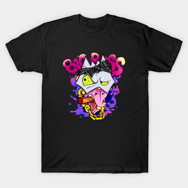 Dope Slluks chicken character is smoking a cigar illustration T-Shirt by slluks_shop